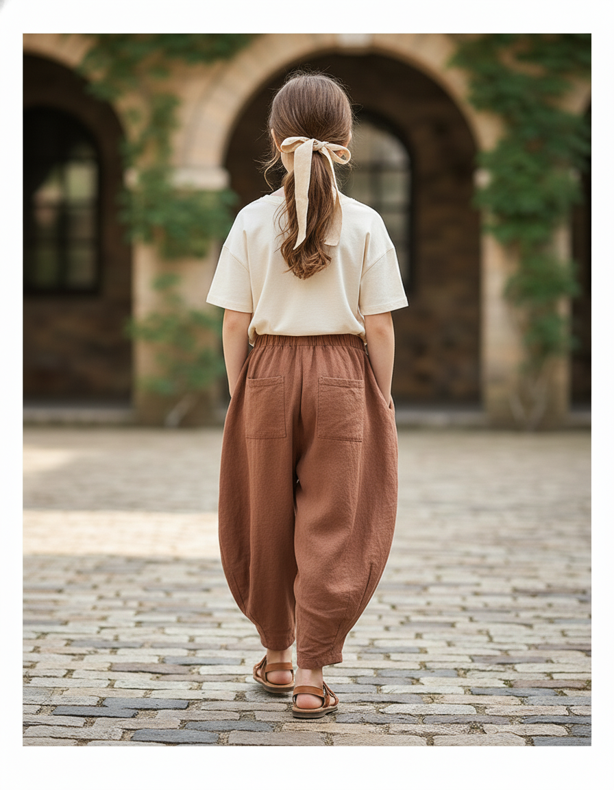 Pantalon En Lin Marron Ample Citrouille Bohème Décontracté - vue 2