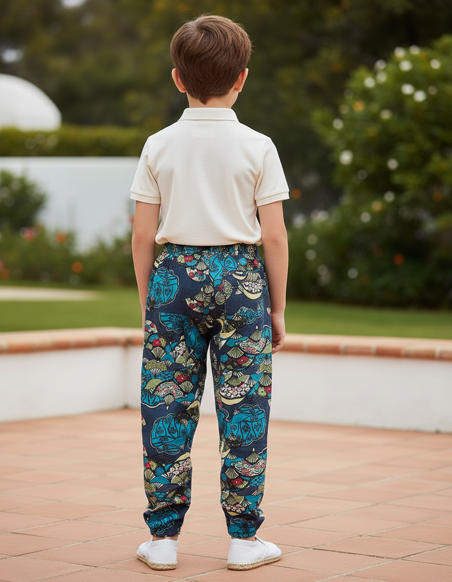 Pantalon En Lin Imprimé Floral Ample Garçon Décontracté - vue 2