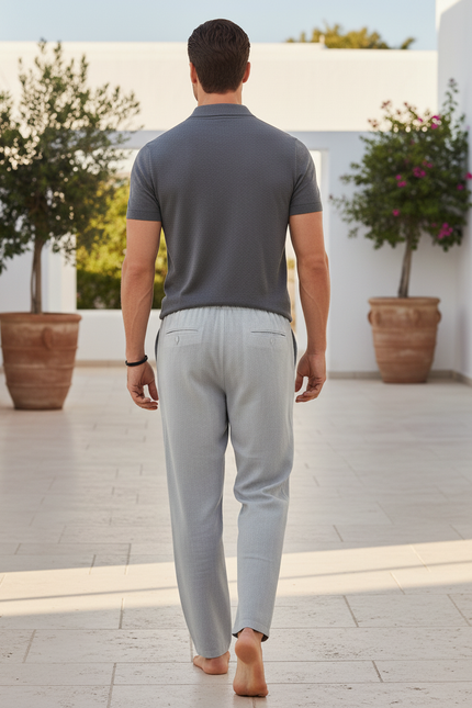 Pantalon En Lin Et Coton - Gris - vue 2