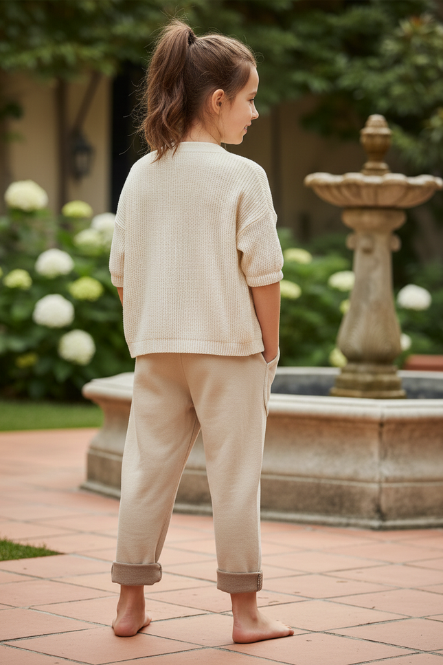 Pantalon En Lin Beige Ample Décontracté Enfant Coton - Molleton - vue 2