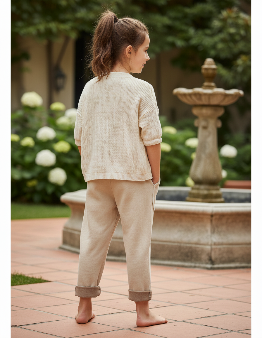 Pantalon En Lin Beige Ample Décontracté Enfant Coton - Molleton - vue 2