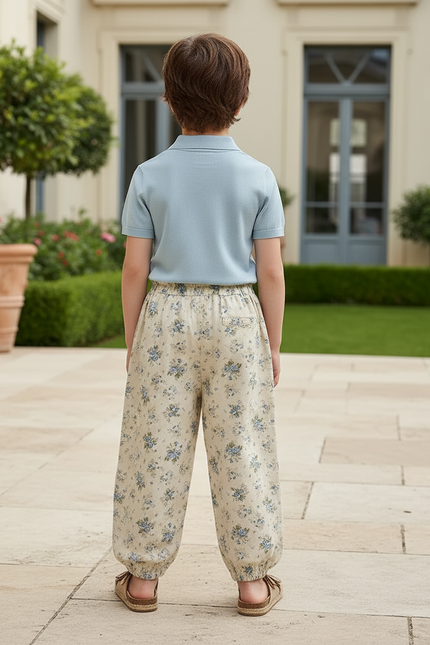 Pantalon En Lin Ample Écru Imprimé Floral Enfant - vue 2
