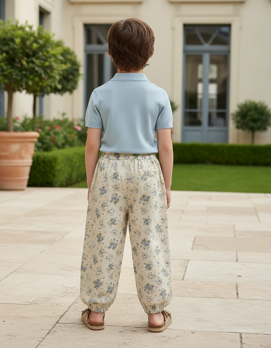 Pantalon En Lin Ample Écru Imprimé Floral Enfant - vue 2