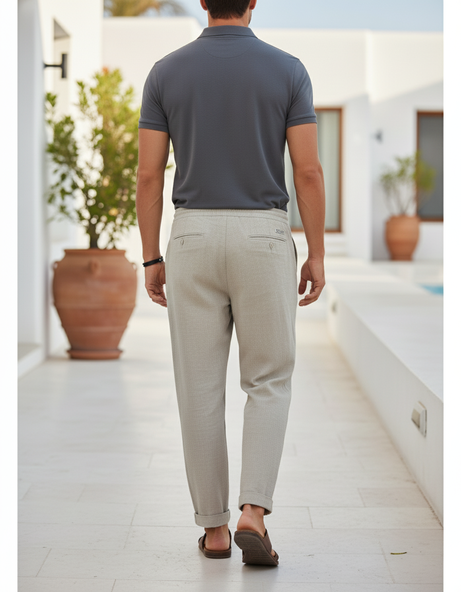 Pantalon Coton Et Lin Homme - Beige - vue 2