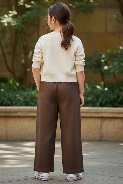 Pantalon En Lin Marron Ample Enfant Coton - vue 2