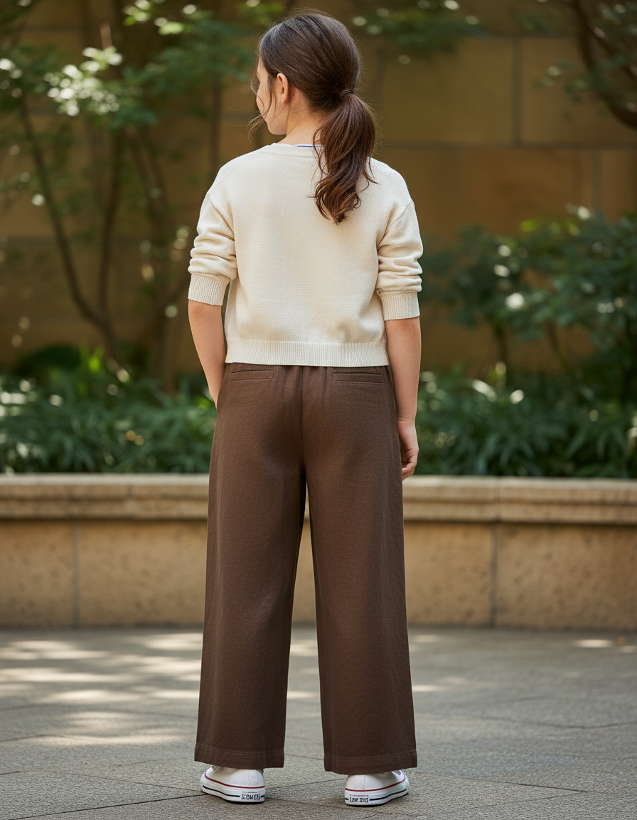Pantalon En Lin Marron Ample Enfant Coton - vue 2