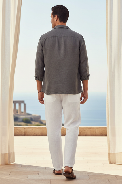 Pantalon Lin Droit - Blanc - vue 2