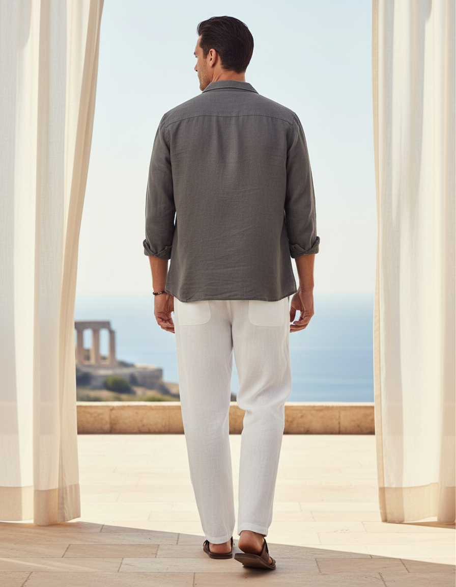 Pantalon Lin Droit - Blanc - vue 2