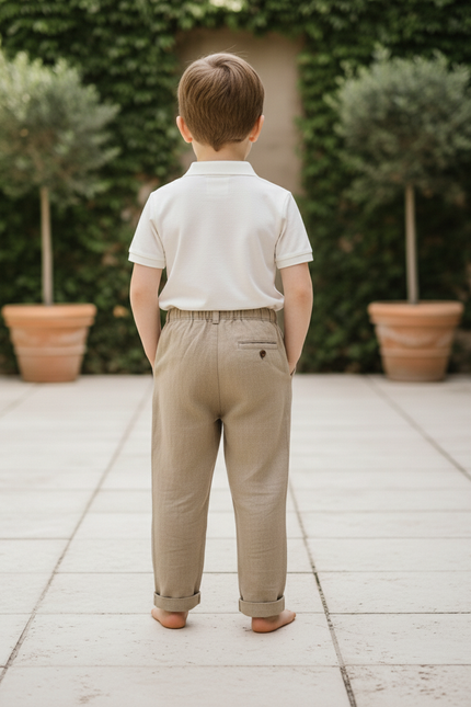 Pantalon En Lin Beige Droit Ample Enfant Décontracté - vue 2