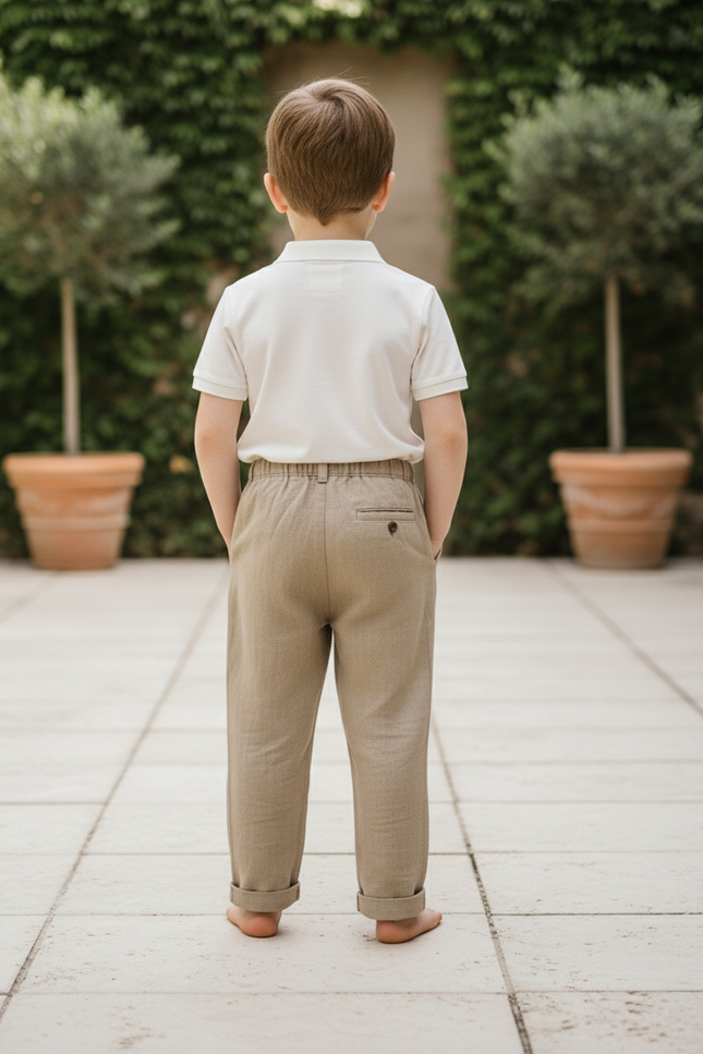 Pantalon En Lin Beige Droit Ample Enfant Décontracté - vue 2