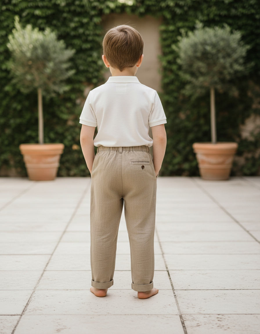 Pantalon En Lin Beige Droit Ample Enfant Décontracté - vue 2