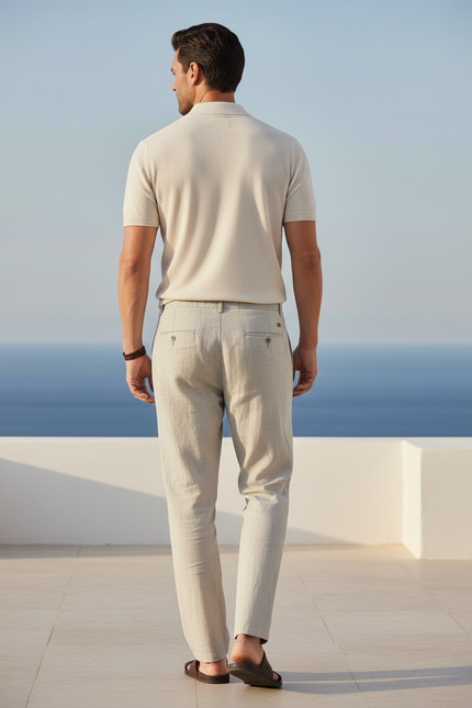 Pantalon En Lin Homme Droit Décontracté Léger Gris Clair - vue 2