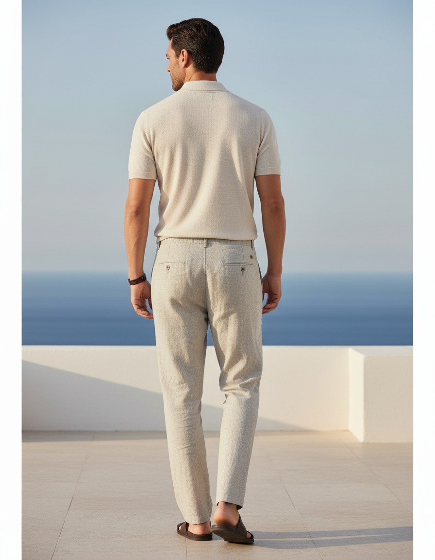 Pantalon En Lin Homme Droit Décontracté Léger Gris Clair - vue 2