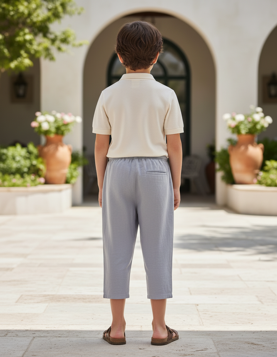 Pantalon En Lin Gris Clair Court Décontracté Garçon - vue 2