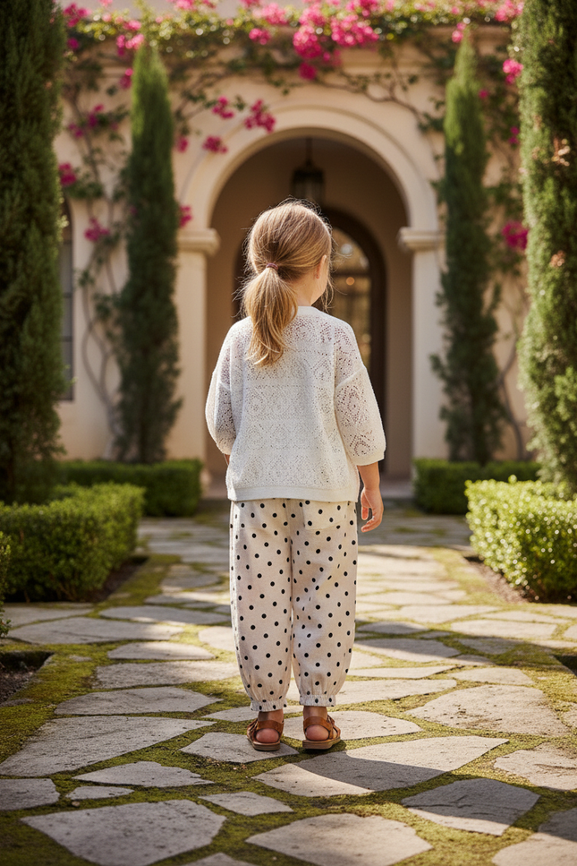 Pantalon En Lin Ample Beige À Pois Enfants - vue 2