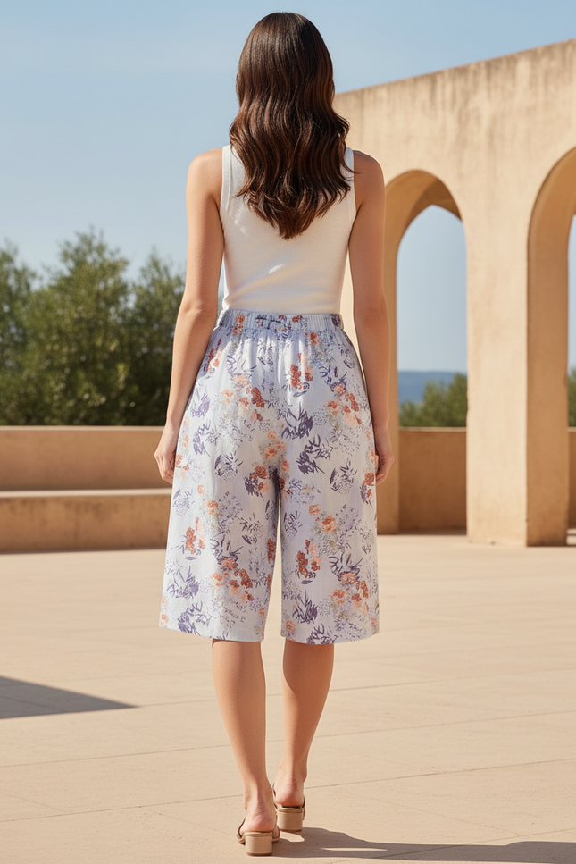 Pantalon En Lin Fleuri Fluide Estival Ample Décontracté - Imprimé - vue 2