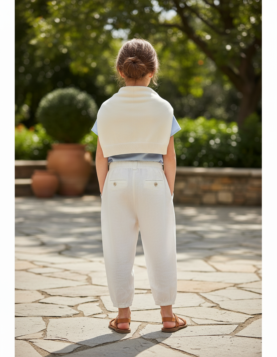 Pantalon En Lin Blanc Cassé Harem Fille Décontracté - vue 2