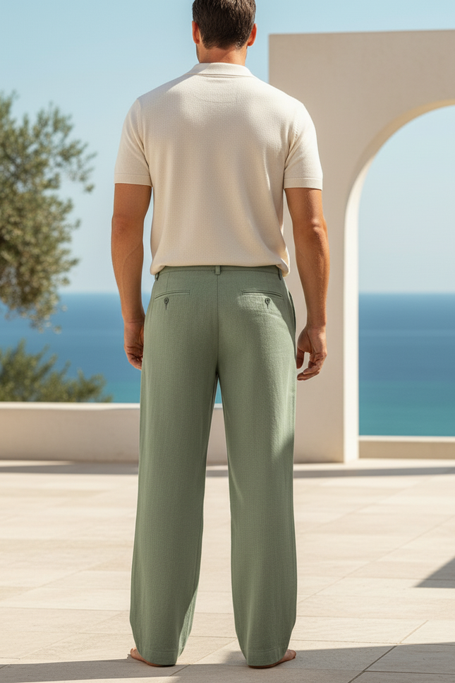 Pantalon En Lin Vert Ample Décontracté Homme Léger - vue 2