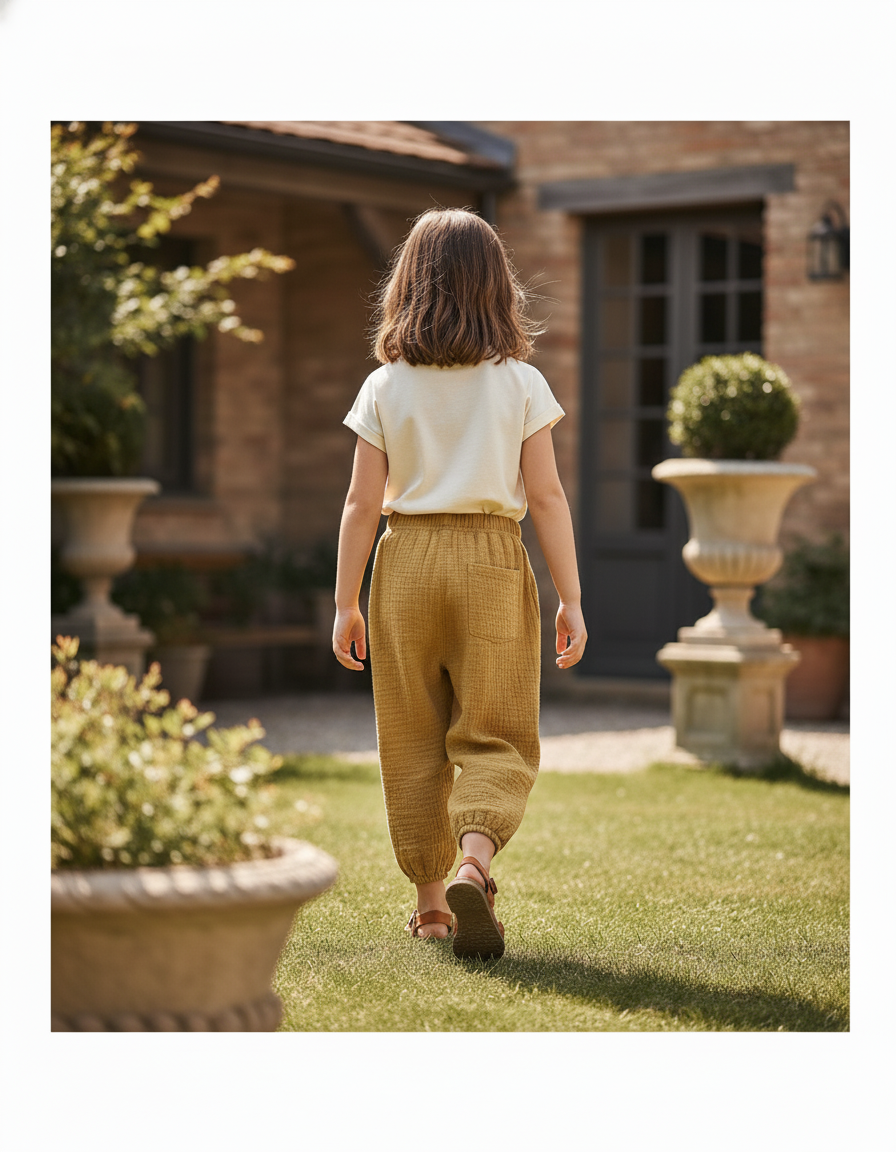 Pantalon En Lin Jaune Ample Plissé Enfant - vue 2