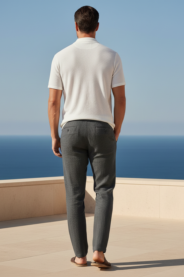 Pantalon En Lin Homme Gris Cordon Texturé Décontracté - Cordé - vue 2