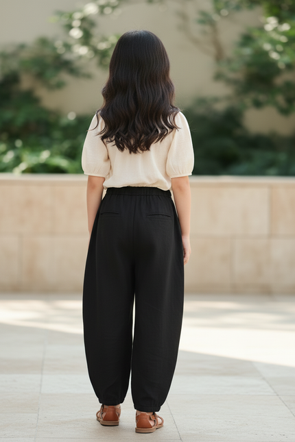 Pantalon En Lin Noir Ample Décontracté Enfant Fluide - vue 2