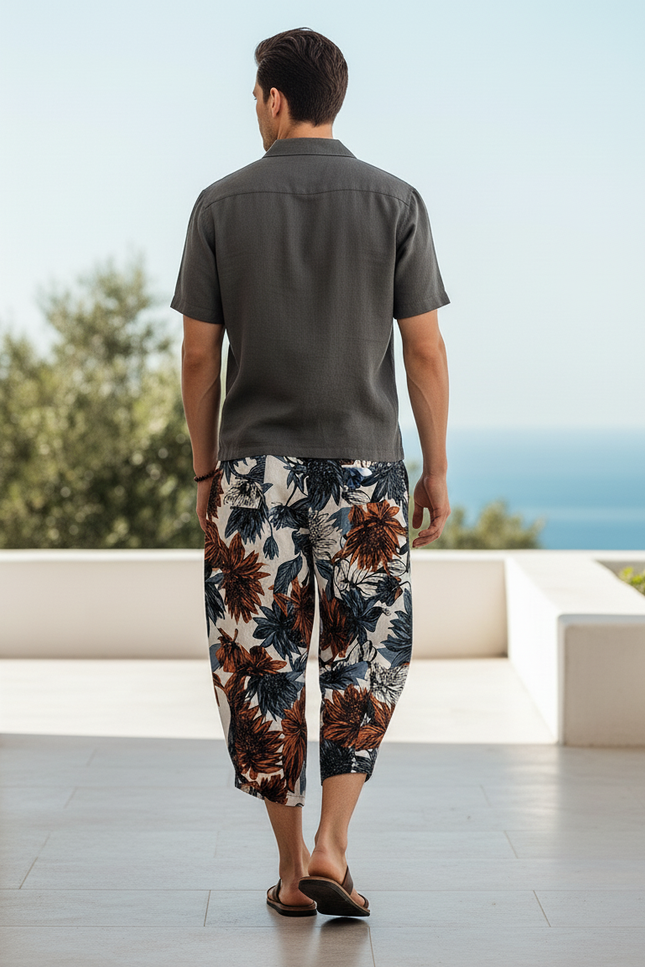 Pantalon En Lin Imprimé Fleuri Harem Ample Décontracté Homme - Multicolore - vue 2