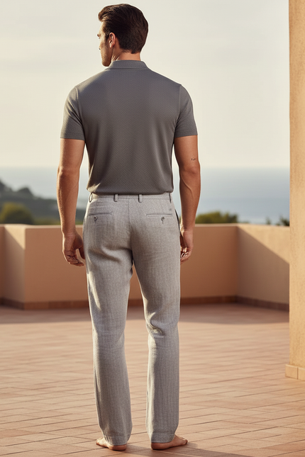 Pantalon En Lin Gris Clair Droit Élégant Homme - vue 2