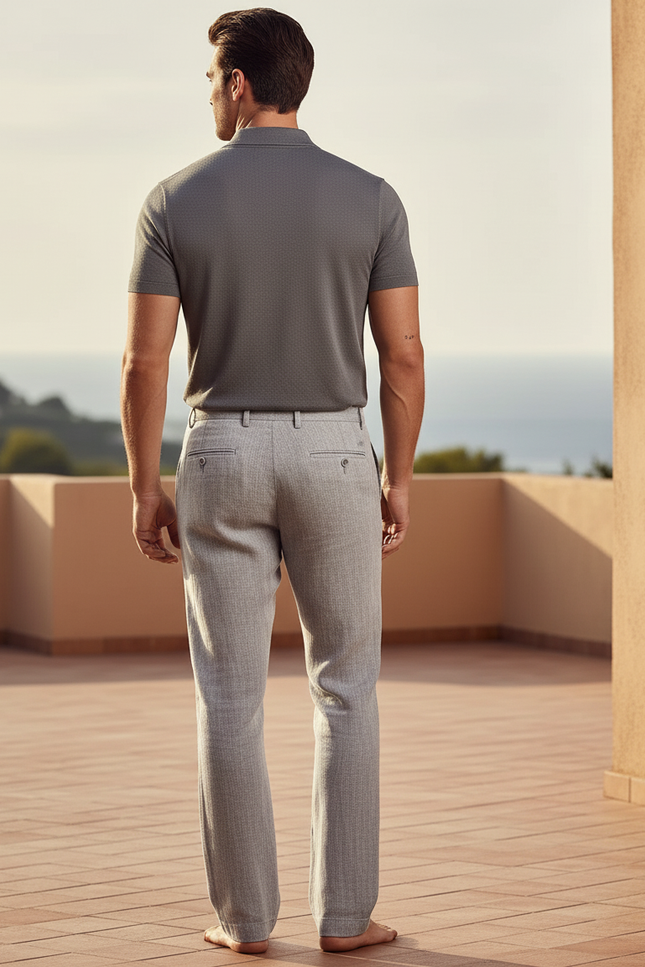 Pantalon En Lin Gris Clair Droit Élégant Homme - vue 2