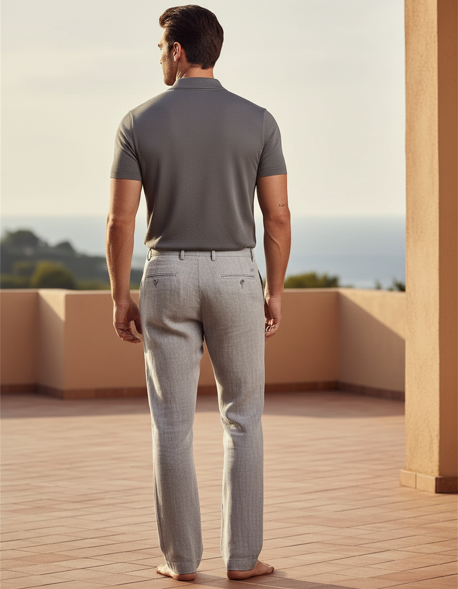 Pantalon En Lin Gris Clair Droit Élégant Homme - vue 2