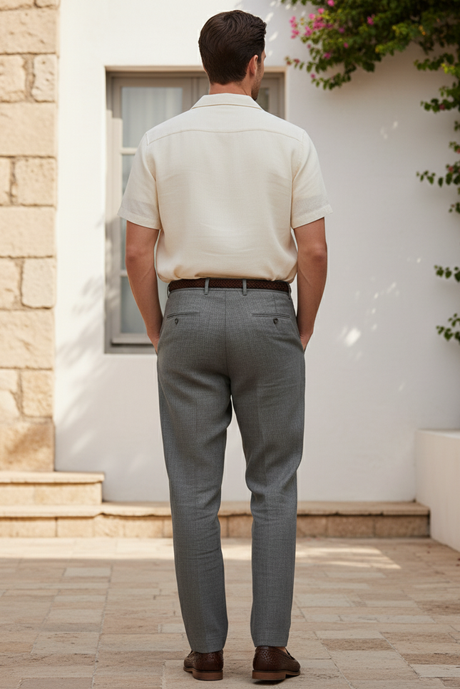Pantalon En Lin Gris Plissé Droit Homme Élégant - vue 2