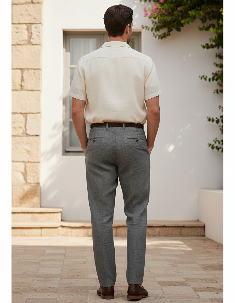 Pantalon En Lin Gris Plissé Droit Homme Élégant - vue 2