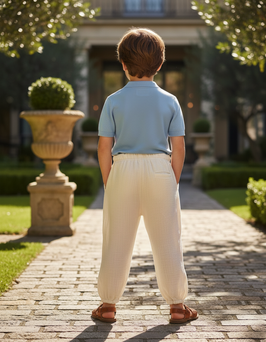 Pantalon En Lin Crème Ample Décontracté Enfant - Beige - vue 2