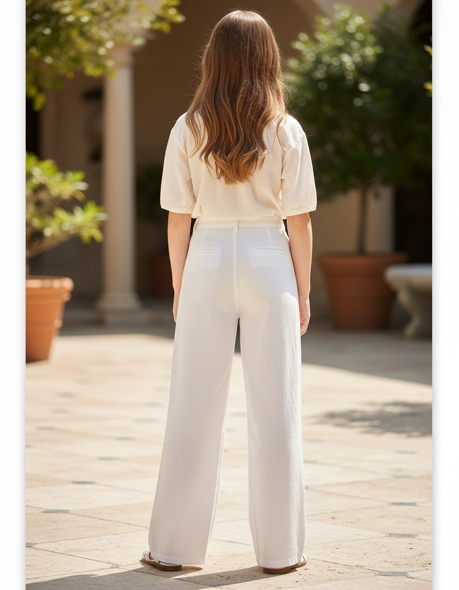 Pantalon En Lin Blanc Ample Droit Enfant Décontracté - vue 2