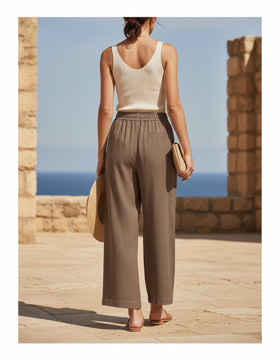 Pantalon Lin Femme Large - Kaki - vue 2