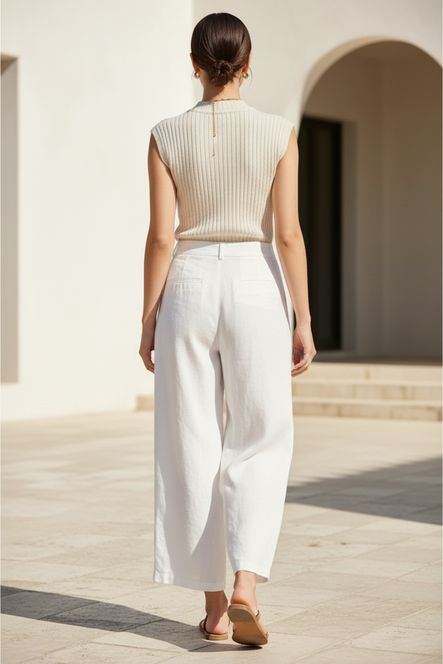 Pantalon En Lin Pas Transparent - Blanc - vue 2