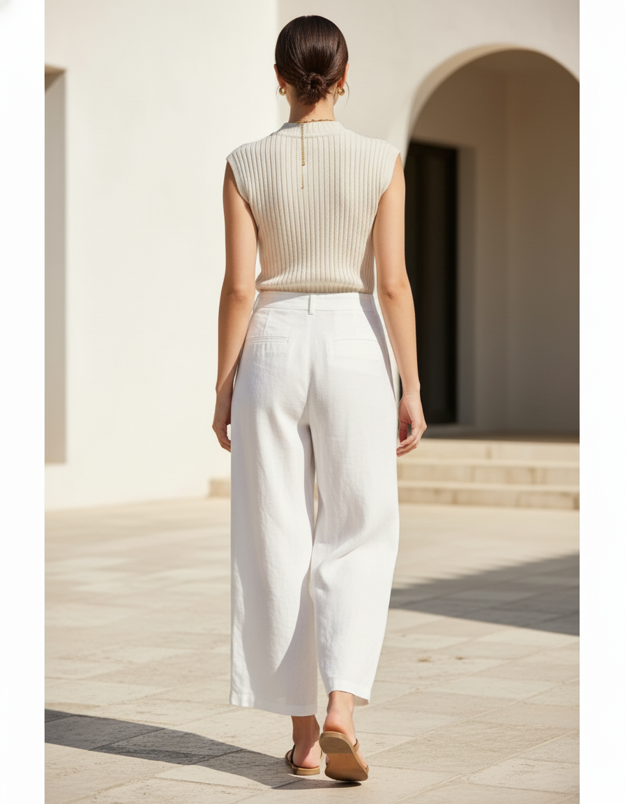 Pantalon En Lin Pas Transparent - Blanc - vue 2