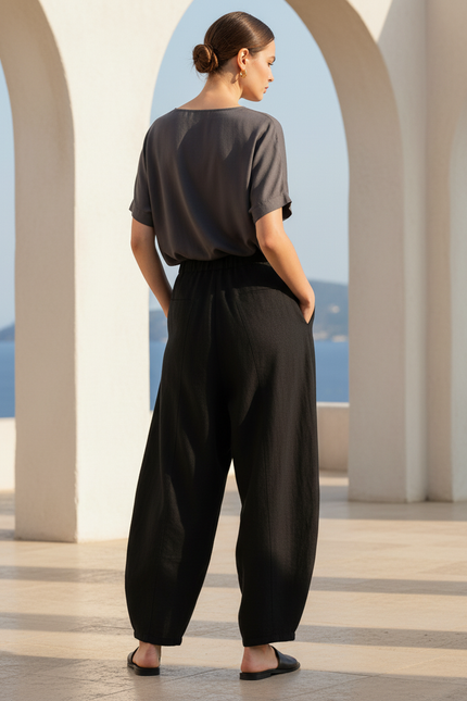 Pantalon Lin Noir Large - vue 2