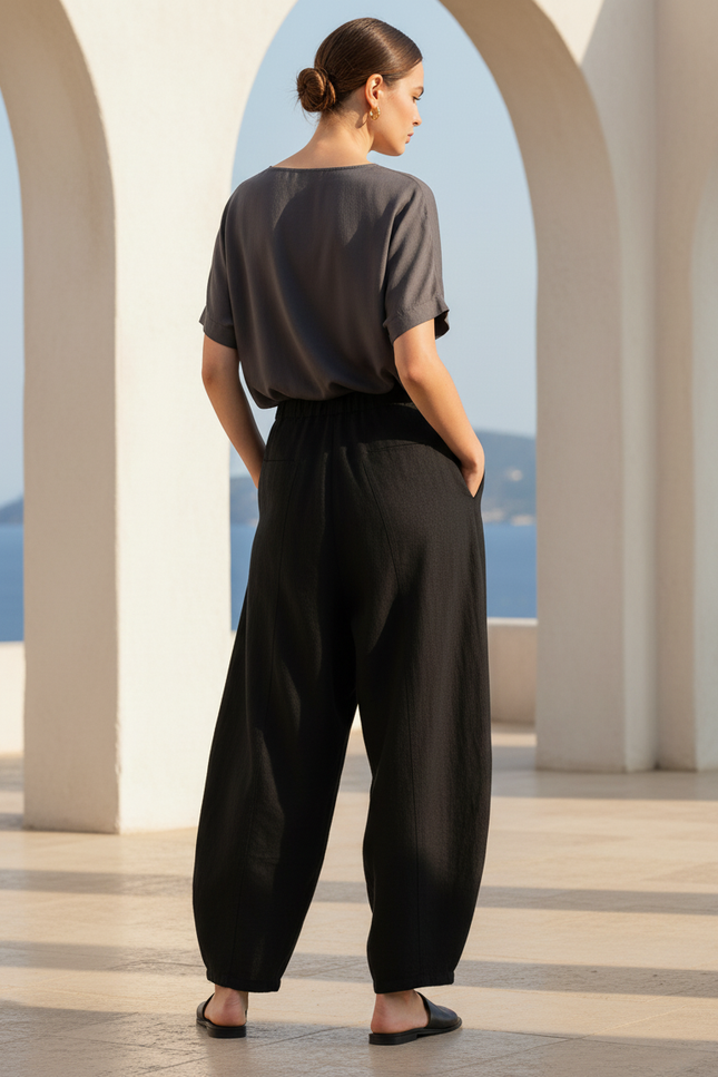 Pantalon Lin Noir Large - vue 2