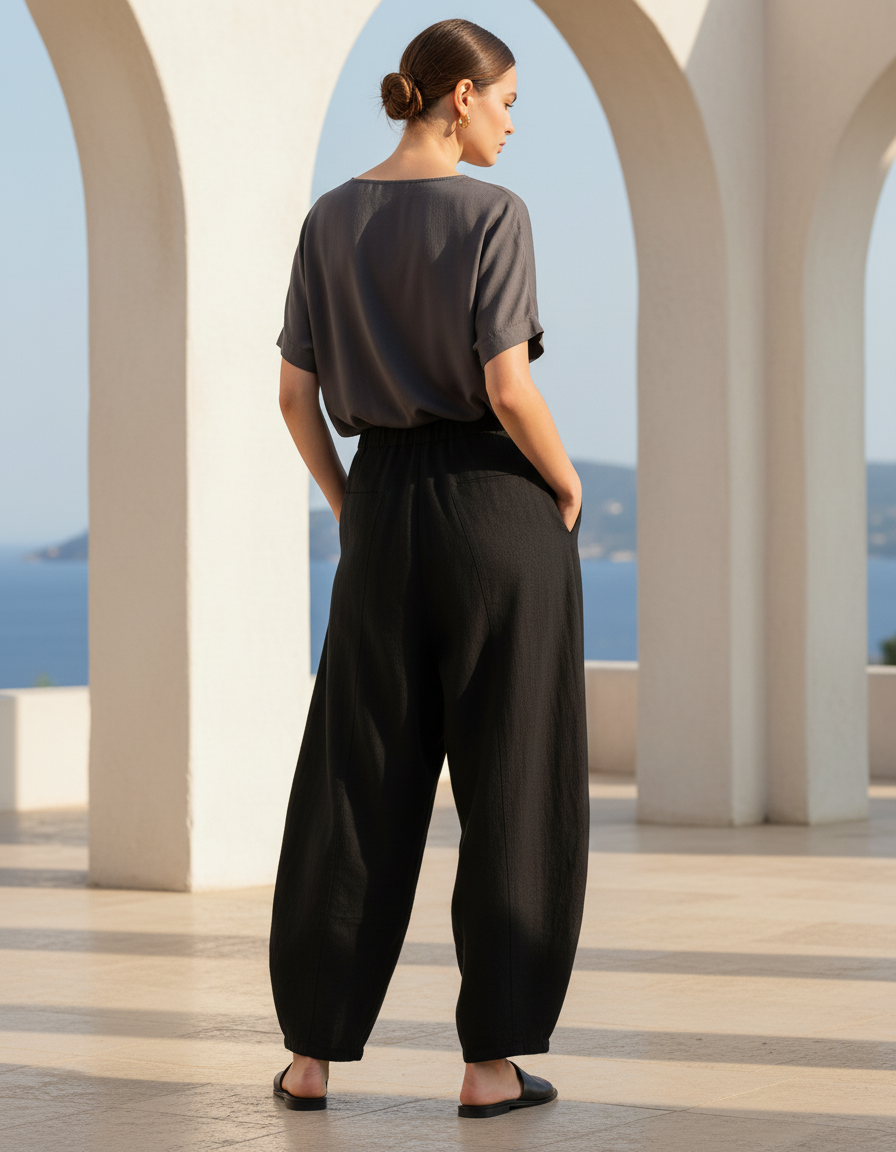 Pantalon Lin Noir Large - vue 2
