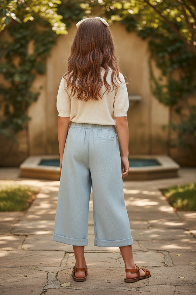 Pantalon En Lin Bleu Ciel Ample Décontracté Enfant - Molleton - vue 2