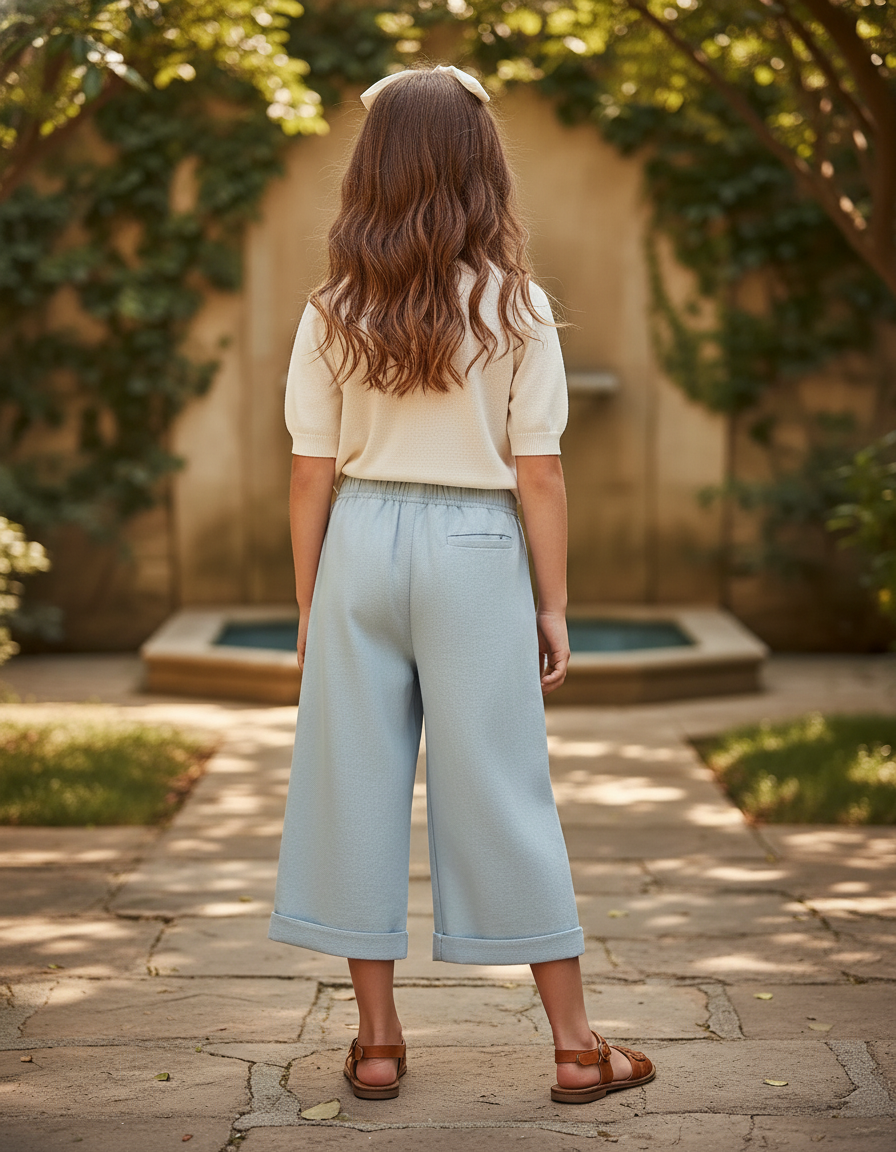 Pantalon En Lin Bleu Ciel Ample Décontracté Enfant - Molleton - vue 2