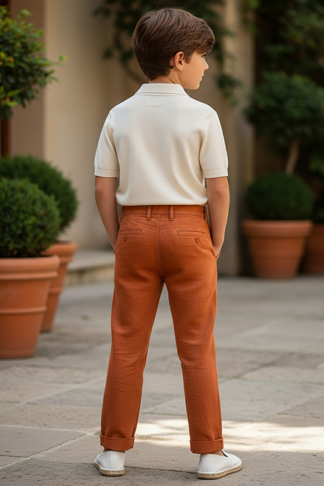 Pantalon En Lin Orange Plissé Enfant Élégant Décontracté - vue 2