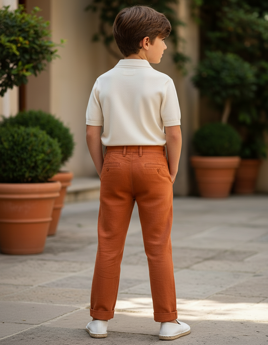 Pantalon En Lin Orange Plissé Enfant Élégant Décontracté - vue 2