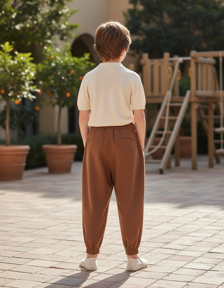 Pantalon En Lin Marron Ample Plissé Décontracté Garçon - vue 2
