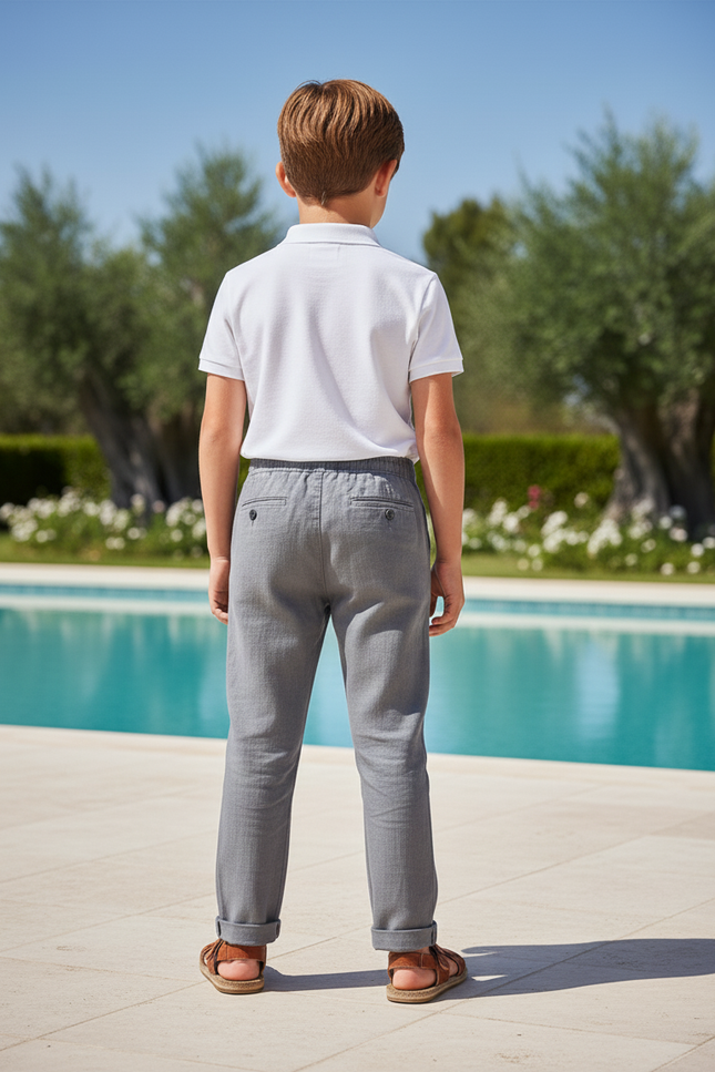 Pantalon En Lin Garçon Gris Droit Décontracté Léger - vue 2