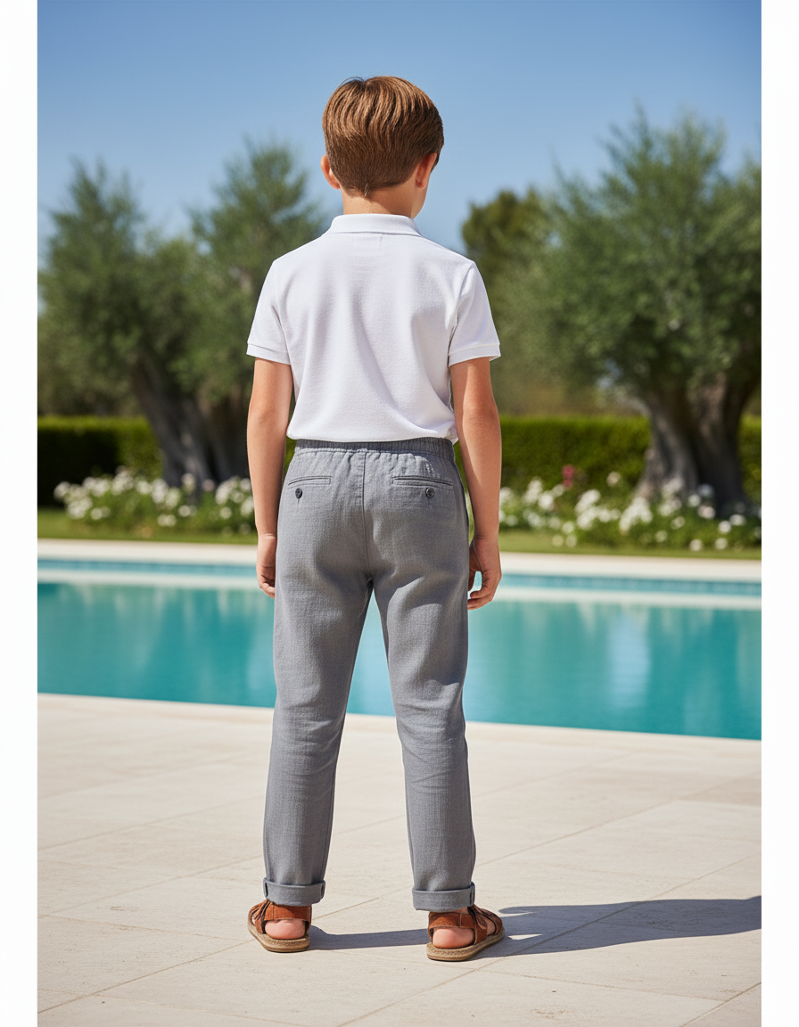 Pantalon En Lin Garçon Gris Droit Décontracté Léger - vue 2