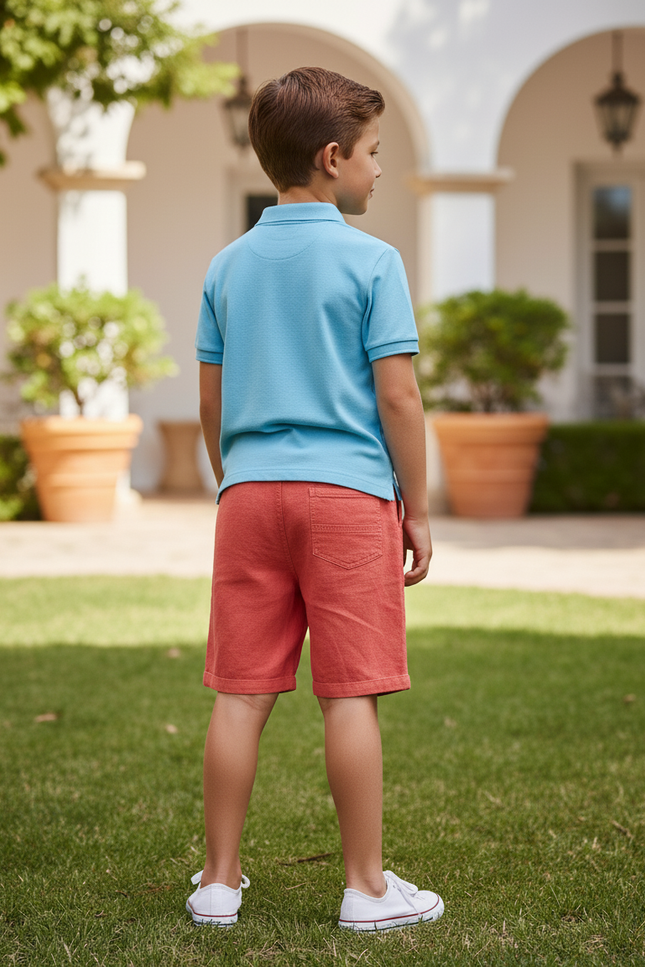 Pantalon En Lin Enfant Corail Ample Cordon Décontracté - Orange - vue 2