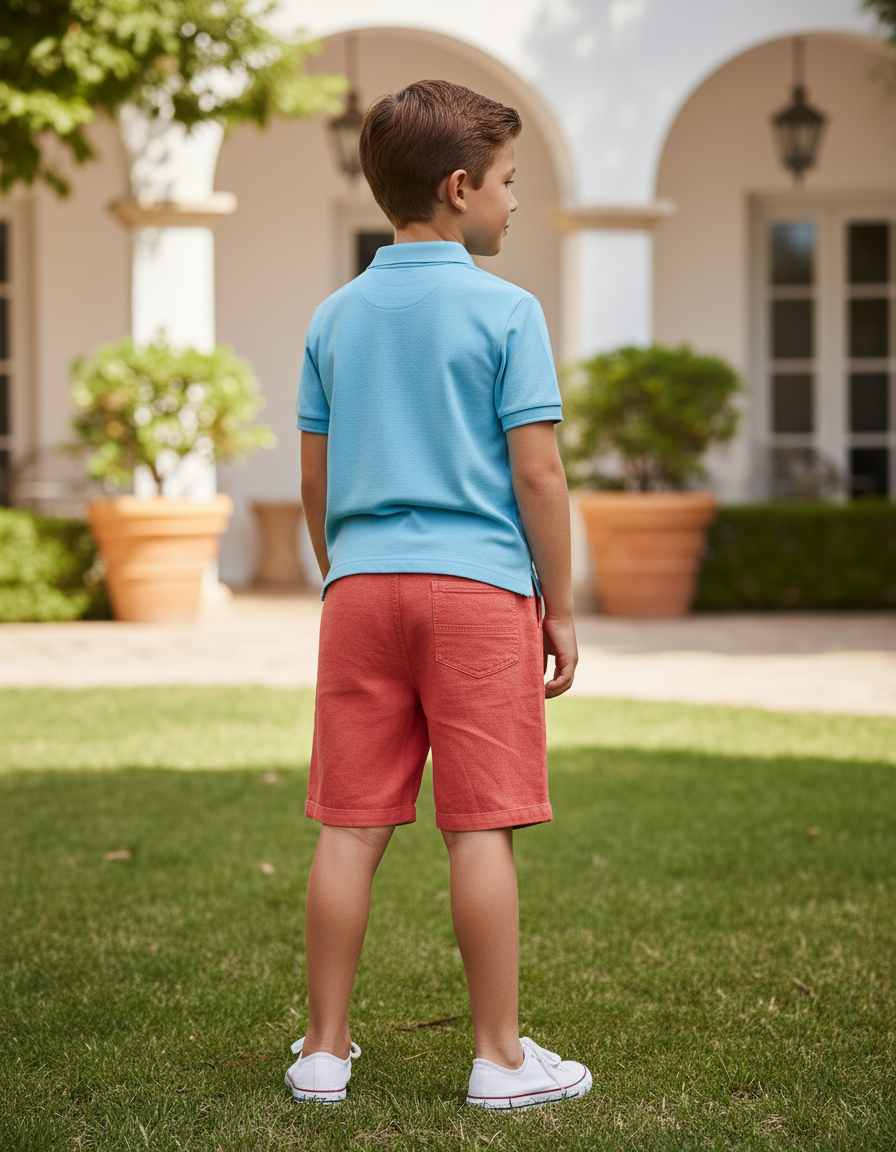 Pantalon En Lin Enfant Corail Ample Cordon Décontracté - Orange - vue 2