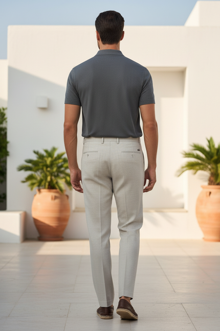 Pantalon En Lin Beige Clair Ajusté Homme Élégant - vue 2