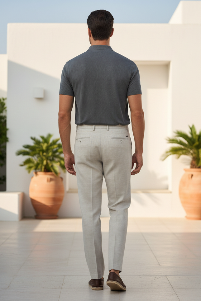 Pantalon En Lin Beige Clair Ajusté Homme Élégant - vue 2